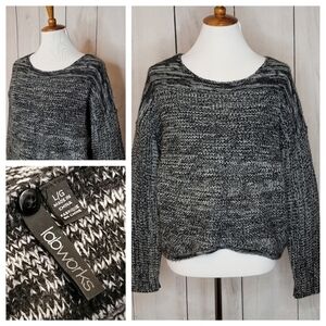 Labworks‎ Womens Black White Marled Knit Pullover Sweater Size L  Patch Detail